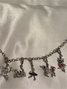 Bizou Silver Charm Bracelet with Enamel and Crystal Animal Charms